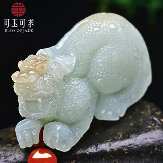 孤品和田玉貔貅手把件 男款青白色带糖玉石把玩件